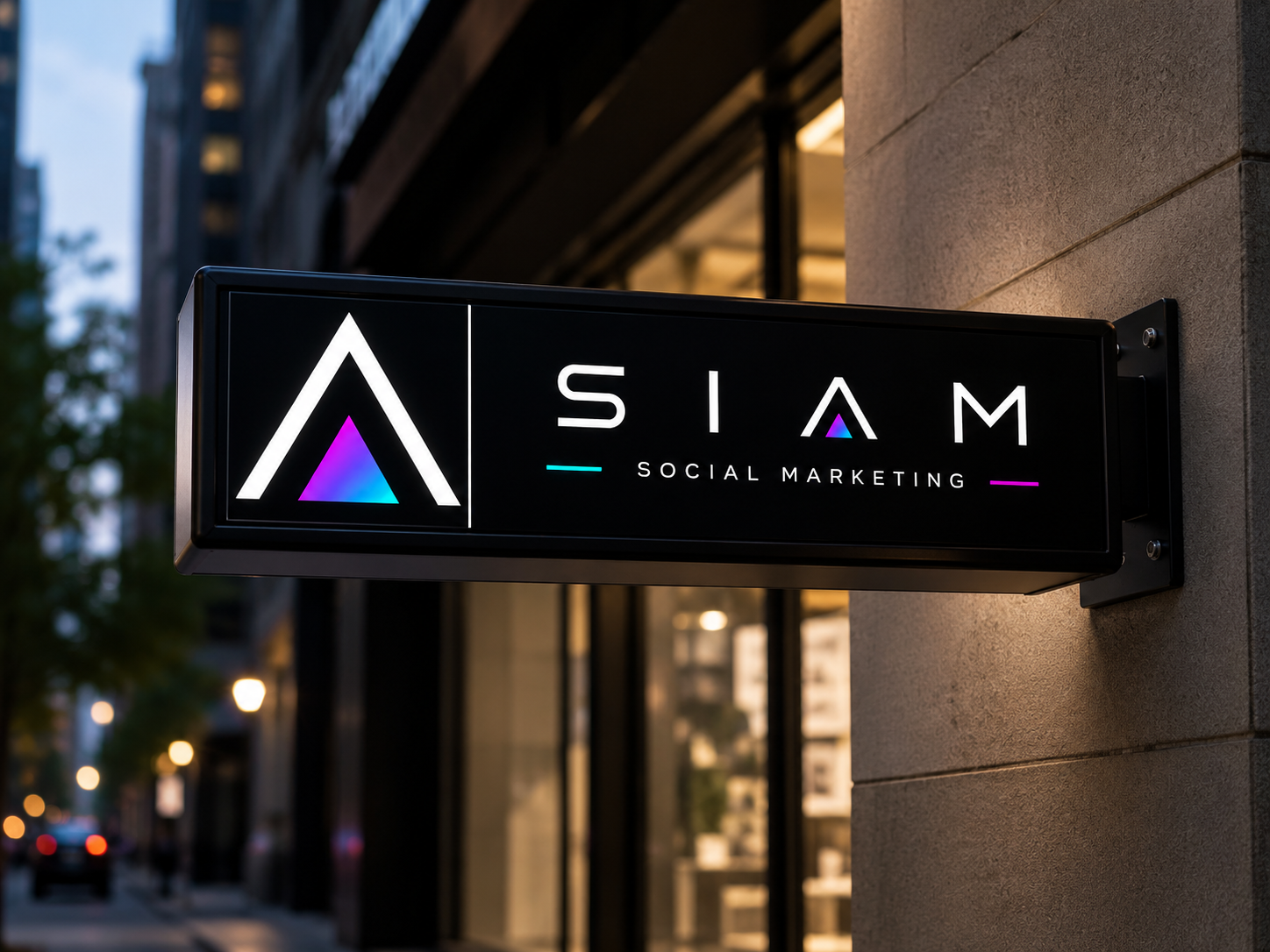 SIAM Social Marketing illuminated studio sign in Hua Hin